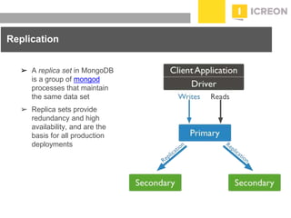 prepared for: 20/20 Companies | 8.22.2010
Replication
➢ A replica set in MongoDB
is a group of mongod
processes that maintain
the same data set
➢ Replica sets provide
redundancy and high
availability, and are the
basis for all production
deployments
 