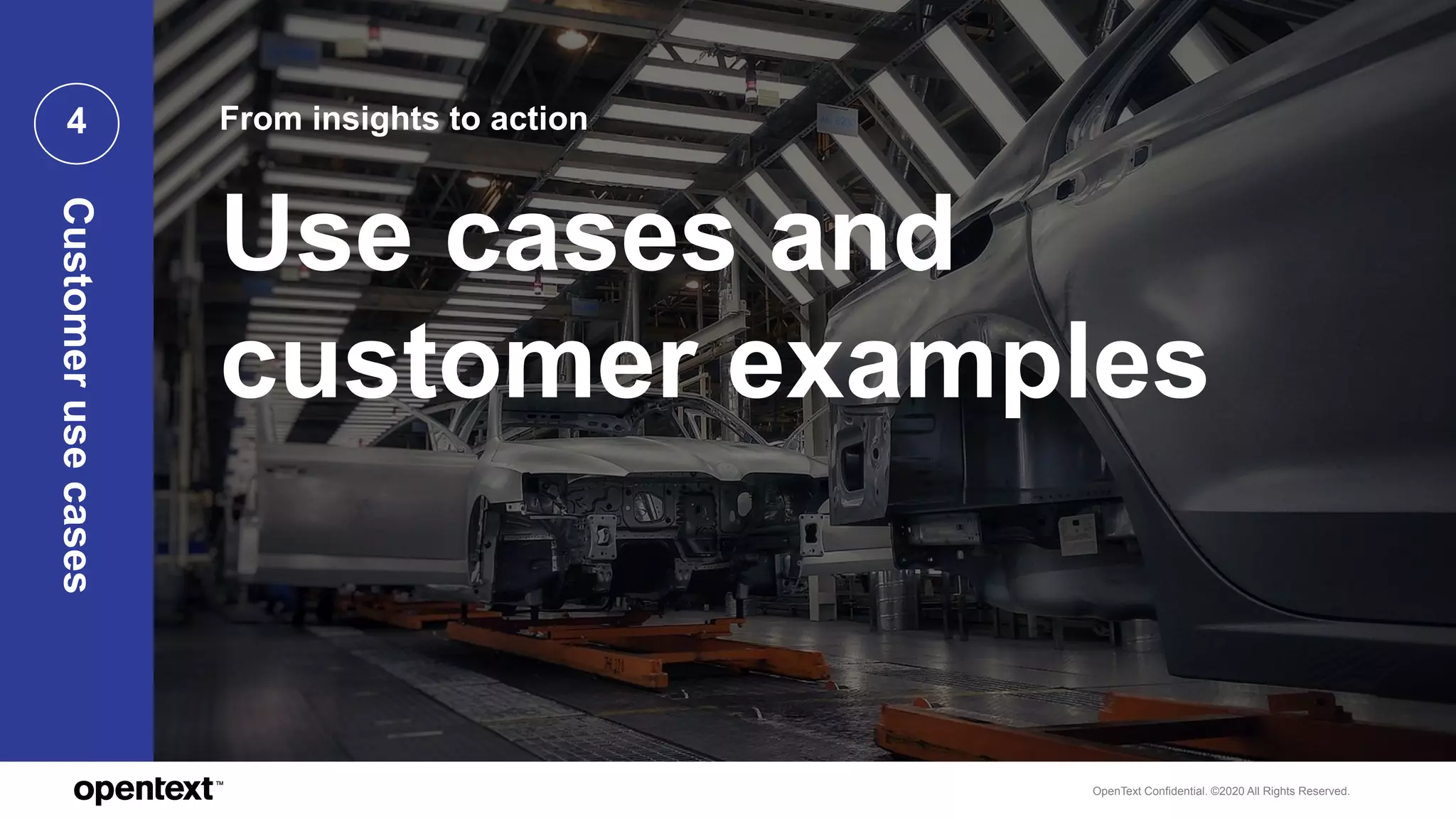 OpenText Confidential. ©2020 All Rights Reserved.
4
Use cases and
customer examples
From insights to action
Customerusecases
 