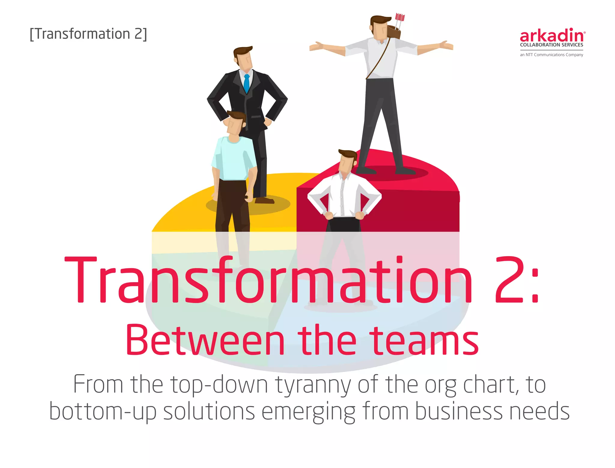 Transformation 2:
Between the teams
[Transformation 2]
From the top-down tyranny of the org chart, to
bottom-up solutions emerging from business needs
 