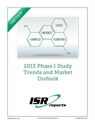 +COUNTRIES
2016
+SITES
+COMPLEX
2013
+PATients
2013 Phase I Study
Trends and Market
Outlook
Info@ISRreports.com 		
				
			
©2013 Industry Standard Research www.ISRreports.com
PREVIEW
 
