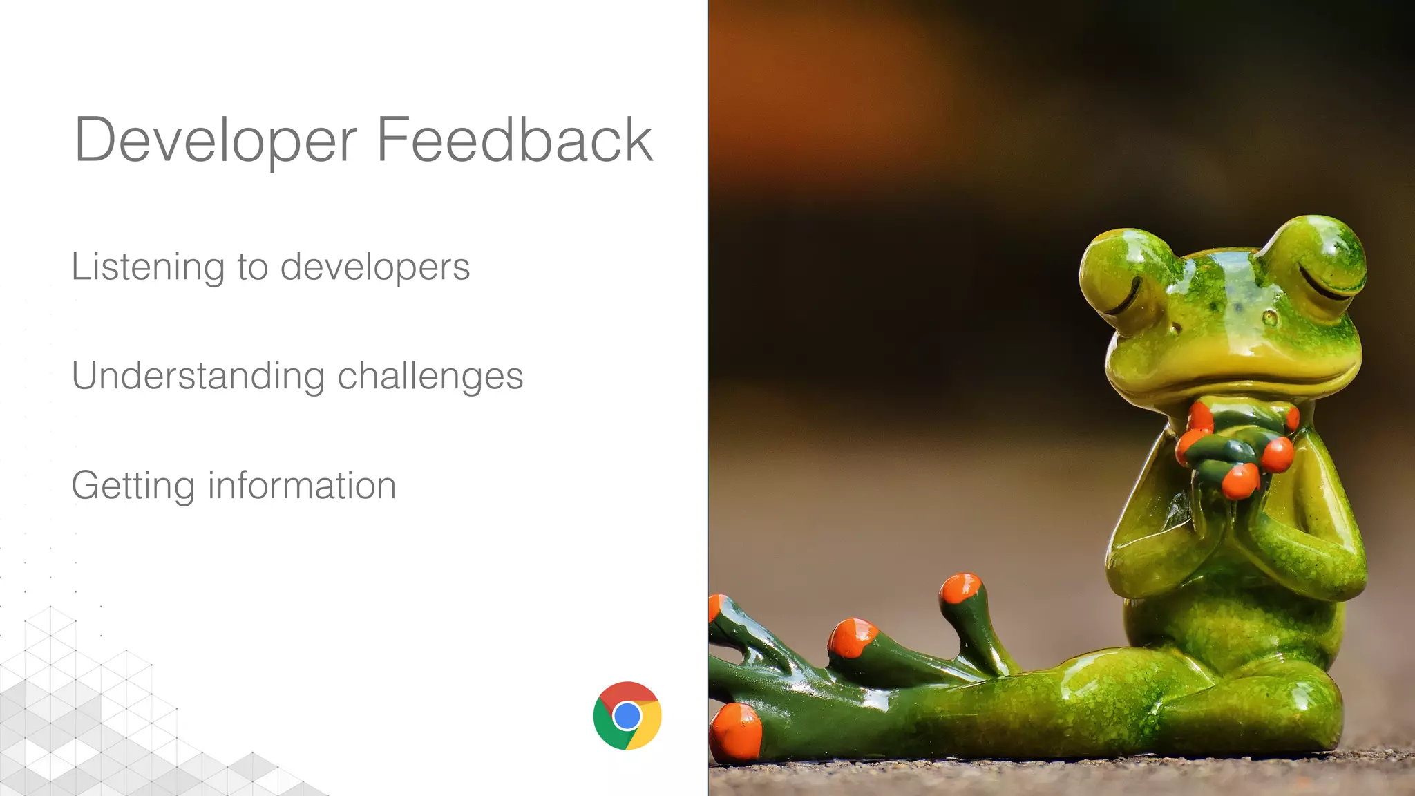 Developer Feedback
Listening to developers
Understanding challenges
Getting information
 