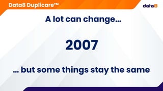 2007
A lot can change…
… but some things stay the same
Data8 Duplicare™
 