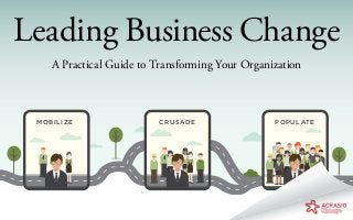 POPULATE
Individual
Resistance
Employees
W
H
Y
W
HO
CRUSADE
Organizational
Change
Extended
Team
W
H
Y
W
HO
MOBILIZE
Business
Needs
Key
Executives
W
H
Y
W
HO
Leading Business Change
A Practical Guide to Transforming Your Organization
 