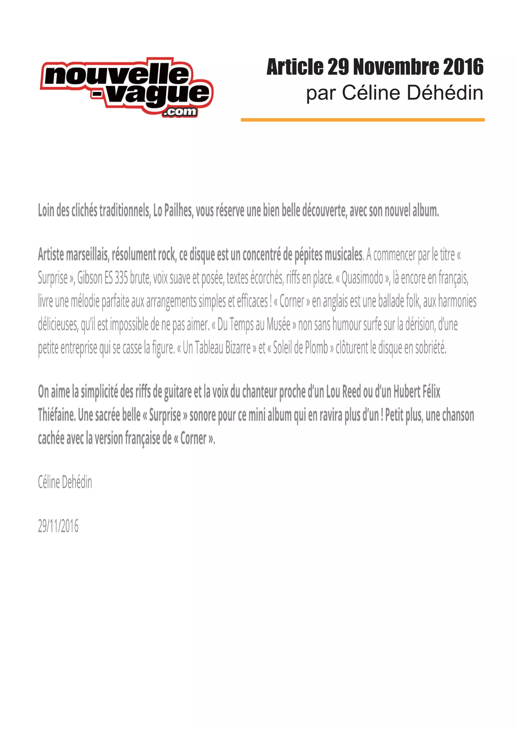 Article 29 Novembre 2016
par Céline Déhédin