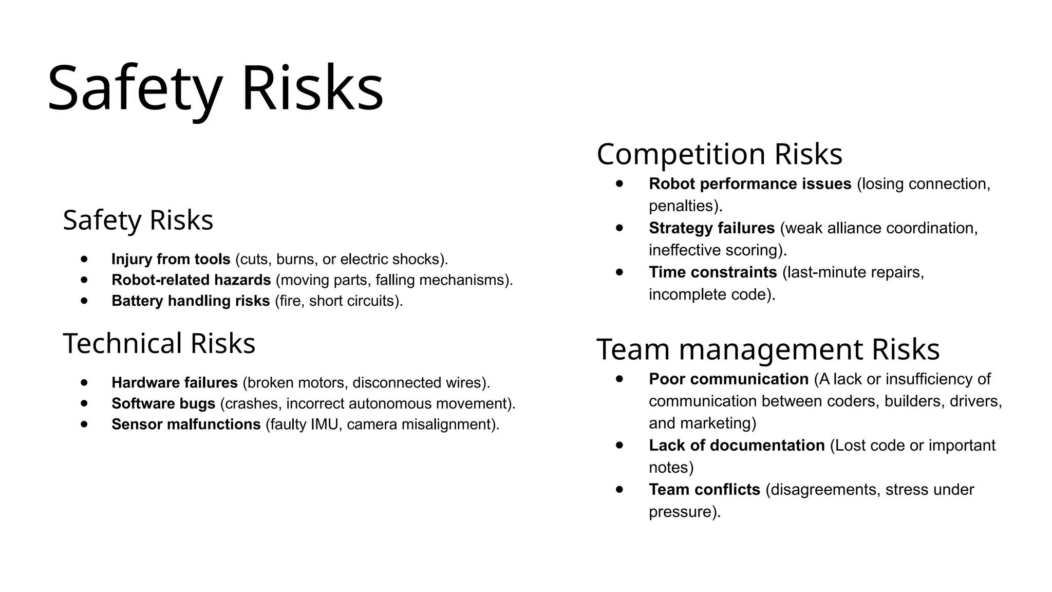 Robotics Safety Risk A Guide to Risk Management in Competitive Robotics | PPTX