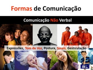 Formas de Comunicação
Comunicação Não Verbal
Oral

Escrita

Expressões, Tom de Voz, Postura, Sinais, Gesticulação

 