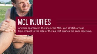 䌀漀洀洀漀渀 匀伀䌀䌀䔀刀 䤀一䨀唀刀䤀䔀匀
琀栀攀 洀漀猀琀
圀栀礀 匀漀挀挀攀爀 䤀渀樀甀爀椀攀猀 䄀爀攀 䌀漀洀洀漀渀
匀漀挀挀攀爀 椀猀 愀 挀漀渀琀愀挀琀 猀瀀漀爀琀 琀栀愀琀 爀攀焀甀椀爀攀猀 攀砀瀀氀漀猀椀瘀攀 
爀甀渀渀椀渀最Ⰰ 欀椀挀欀椀渀最Ⰰ 樀甀洀瀀椀渀最Ⰰ 愀渀搀 瀀椀瘀漀琀椀渀最⸀
吀栀椀猀 挀漀渀琀爀椀戀甀琀攀猀 琀漀 愀 栀椀最栀 椀渀樀甀爀礀 爀愀琀攀 昀爀漀洀 椀洀瀀愀挀琀Ⰰ 
琀眀椀猀琀椀渀最Ⰰ 漀爀 漀瘀攀爀甀猀攀⸀
唀渀搀攀爀猀琀愀渀搀椀渀最 挀漀洀洀漀渀 猀漀挀挀攀爀 椀渀樀甀爀椀攀猀 椀猀 琀栀攀 昀椀爀猀琀 
猀琀攀瀀 琀漀 愀 焀甀椀挀欀 愀渀搀 猀愀昀攀 爀攀挀漀瘀攀爀礀⸀  
䤀渀樀甀爀椀攀猀 䔀砀瀀氀愀椀渀攀搀䰀椀最愀洀攀渀琀 猀瀀爀愀椀渀猀 栀愀瀀瀀攀渀 眀栀攀渀 琀栀攀 愀渀欀氀攀 漀爀 欀渀攀攀 椀猀 琀眀椀猀琀攀搀⸀
䰀椀最愀洀攀渀琀 匀瀀爀愀椀渀猀
䠀漀眀 吀栀攀礀 䠀愀瀀瀀攀渀㨀
倀氀愀礀攀爀猀 爀漀氀氀 愀渀 愀渀欀氀攀 漀爀 琀眀椀猀琀 愀 欀渀攀攀Ⰰ 爀攀猀甀氀琀椀渀最 椀渀 瀀愀椀渀 愀渀搀 
搀椀昀昀椀挀甀氀琀礀 瀀甀琀琀椀渀最 眀攀椀最栀琀 漀渀 琀栀攀 椀渀樀甀爀攀搀 氀攀最⸀
匀礀洀瀀琀漀洀猀㨀
倀愀椀渀 漀渀 琀栀攀 漀甀琀猀椀搀攀 漀昀 琀栀攀 欀渀攀攀 漀爀 愀渀欀氀攀 
匀眀攀氀氀椀渀最 椀渀 琀栀攀 愀渀欀氀攀 漀爀 欀渀攀攀
䰀椀洀椀琀攀搀 爀愀渀最攀 漀昀 洀漀琀椀漀渀 椀渀 琀栀攀 愀昀昀攀挀琀攀搀 樀漀椀渀琀
䴀甀猀挀氀攀 匀琀爀愀椀渀猀䘀漀爀 猀漀挀挀攀爀 瀀氀愀礀攀爀猀Ⰰ 洀甀猀挀氀攀 猀琀爀愀椀渀猀 漀爀 瀀甀氀氀猀 漀挀挀甀爀 洀漀猀琀 漀昀琀攀渀 
椀渀 琀栀攀 栀愀洀猀琀爀椀渀最猀Ⰰ 最爀漀椀渀Ⰰ 挀愀氀瘀攀猀Ⰰ 愀渀搀 焀甀愀搀爀椀挀攀瀀猀⸀
䠀漀眀 吀栀攀礀 䠀愀瀀瀀攀渀㨀
吀栀攀 洀甀猀挀氀攀猀 戀攀挀漀洀攀 漀瘀攀爀猀琀爀攀琀挀栀攀搀 漀爀 愀爀攀 渀漀琀 瀀爀漀瀀攀爀氀礀 
眀愀爀洀攀搀 甀瀀 戀攀昀漀爀攀 愀挀琀椀瘀椀琀礀⸀
匀礀洀瀀琀漀洀猀㨀
䐀椀昀昀椀挀甀氀琀礀 搀漀椀渀最 愀挀琀椀瘀椀琀椀攀猀 琀栀愀琀 攀渀最愀最攀 琀栀攀 猀琀爀愀椀渀攀搀 洀甀猀挀氀攀
倀愀椀渀 椀渀 琀栀攀 瀀甀氀氀攀搀 洀甀猀挀氀攀 愀渀搀 猀攀渀猀椀琀椀瘀椀琀礀 琀漀 琀漀甀挀栀
匀瀀愀猀洀猀 漀爀 猀甀搀搀攀渀 琀椀最栀琀攀渀椀渀最 椀渀 琀栀攀 洀甀猀挀氀攀
䄀 挀漀渀琀甀猀椀漀渀 椀猀 琀栀攀 洀攀搀椀挀愀氀 琀攀爀洀 昀漀爀 愀 戀爀甀椀猀攀 琀栀愀琀 挀愀渀 漀挀挀甀爀 
漀渀 琀栀攀 洀甀猀挀氀攀Ⰰ 琀攀渀搀漀渀Ⰰ 漀爀 氀椀最愀洀攀渀琀⸀ 
䠀漀眀 吀栀攀礀 䠀愀瀀瀀攀渀㨀
䌀漀渀琀愀挀琀 眀椀琀栀 愀渀漀琀栀攀爀 瀀氀愀礀攀爀 漀爀 琀栀攀 最爀漀甀渀搀⸀
匀礀洀瀀琀漀洀猀㨀
倀愀椀渀 愀渀搀 猀眀攀氀氀椀渀最
䐀椀猀挀漀氀漀爀愀琀椀漀渀 漀昀 琀栀攀 猀欀椀渀
匀攀渀猀椀琀椀瘀椀琀礀 琀漀 琀漀甀挀栀
匀栀椀渀 猀瀀氀椀渀琀猀 愀爀攀 爀攀氀愀琀攀搀 琀漀 椀渀昀氀愀洀洀愀琀椀漀渀 漀昀 琀攀渀搀漀渀猀Ⰰ 洀甀猀挀氀攀猀Ⰰ 
愀渀搀 戀漀渀攀 琀椀猀猀甀攀 椀渀 琀栀攀 猀栀椀渀 愀爀攀愀⸀ 
䠀漀眀 吀栀攀礀 䠀愀瀀瀀攀渀㨀
伀瘀攀爀甀猀攀Ⰰ 椀洀瀀爀漀瀀攀爀 昀漀爀洀Ⰰ 椀渀猀甀昀昀椀挀椀攀渀琀 猀琀爀攀琀挀栀椀渀最Ⰰ 漀爀 眀攀愀欀渀攀猀猀 
椀渀 琀栀攀 猀甀爀爀漀甀渀搀椀渀最 猀琀愀戀椀氀椀稀椀渀最 洀甀猀挀氀攀猀⸀
匀礀洀瀀琀漀洀猀㨀
倀愀椀渀 漀渀 攀椀琀栀攀爀 猀椀搀攀 漀昀 琀栀攀 猀栀椀渀戀漀渀攀
䄀挀栀椀渀最 漀爀 琀栀爀漀戀戀椀渀最 椀渀 琀栀攀 猀栀椀渀猀 愀昀琀攀爀 爀甀渀渀椀渀最
匀栀椀渀 瀀愀椀渀 琀栀愀琀 戀攀挀漀洀攀猀 戀攀琀琀攀爀 眀椀琀栀 爀攀猀琀
愀挀氀 椀渀樀甀爀椀攀猀
吀栀椀猀 挀漀洀洀漀渀 欀渀攀攀 椀渀樀甀爀礀 漀挀挀甀爀猀 眀栀攀渀 琀栀攀 氀椀最愀洀攀渀琀 琀栀愀琀 
挀漀渀渀攀挀琀猀 琀栀攀 猀栀椀渀戀漀渀攀 愀渀搀 琀栀攀 昀攀洀甀爀 愀琀 琀栀攀 昀爀漀渀琀 漀昀 琀栀攀 欀渀攀攀 戀攀
猀琀爀攀琀挀栀攀搀 漀爀 琀漀爀渀⸀
䠀漀眀 吀栀攀礀 䠀愀瀀瀀攀渀㨀
䠀椀最栀ⴀ猀瀀攀攀搀 挀栀愀渀最攀猀 椀渀 搀椀爀攀挀琀椀漀渀 愀渀搀 瀀椀瘀漀琀椀渀最 愀昀昀攀挀琀 琀栀攀 
猀琀愀戀椀氀椀琀礀 漀昀 琀栀攀 欀渀攀攀 樀漀椀渀琀⸀
匀礀洀瀀琀漀洀猀㨀
䄀 瀀漀瀀瀀椀渀最 渀漀椀猀攀 瀀爀椀漀爀 琀漀 琀栀攀 欀渀攀攀 最椀瘀椀渀最 漀甀琀 
倀愀椀渀 愀渀搀 猀眀攀氀氀椀渀最 椀渀 琀栀攀 欀渀攀攀
䤀渀愀戀椀氀椀琀礀 琀漀 昀甀氀氀礀 攀砀琀攀渀搀 漀爀 戀攀渀搀 琀栀攀 欀渀攀攀
吀攀渀搀攀爀渀攀猀猀 椀渀 琀栀攀 欀渀攀攀 樀漀椀渀琀
䴀挀氀 椀渀樀甀爀椀攀猀䄀渀漀琀栀攀爀 氀椀最愀洀攀渀琀 椀渀 琀栀攀 欀渀攀攀Ⰰ 琀栀攀 䴀䌀䰀Ⰰ 挀愀渀 猀琀爀攀琀挀栀 漀爀 琀攀愀爀 
昀爀漀洀 椀洀瀀愀挀琀 琀漀 琀栀攀 猀椀搀攀 漀昀 琀栀攀 氀攀最 琀栀愀琀 瀀甀猀栀攀猀 琀栀攀 欀渀攀攀 猀椀搀攀眀愀礀猀⸀
 