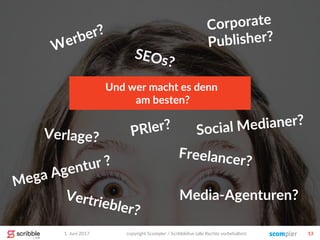 1. Juni 2017 copyright Scompler / Scribblelive (alle Rechte vorbehalten) 13
Und wer macht es denn
am besten?
Media-Agenturen?
 