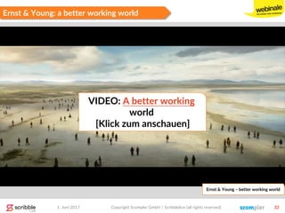 1. Juni 2017 Copyright Scompler GmbH / Scribblelive (all rights reserved) 32
Ernst & Young: a better working world
Ernst & Young – better working world
VIDEO: A better working
world
[Klick zum anschauen]
 