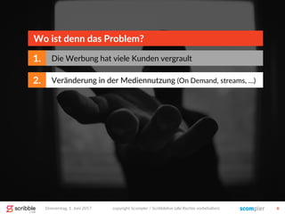 Donnerstag, 1. Juni 2017 copyright Scompler / Scribblelive (alle Rechte vorbehalten) 6
Veränderung in der Mediennutzung (On Demand, streams, …)2.
Wo ist denn das Problem?
1. Die Werbung hat viele Kunden vergrault
 