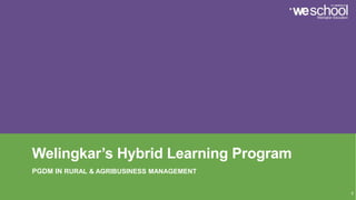 Welingkar’s Hybrid Learning Program
PGDM IN RURAL & AGRIBUSINESS MANAGEMENT
0
 