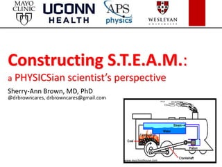 Constructing S.T.E.A.M.:
a PHYSICSian scientist’s perspective
Sherry-Ann Brown, MD, PhD
@drbrowncares, drbrowncares@gmail.com
www.myschoolhouse.com
 