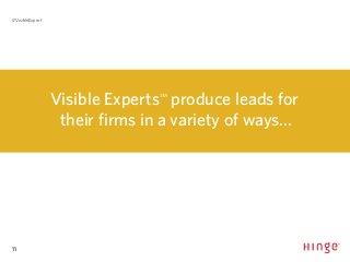 11
#VisibleExpert
Visible Experts℠
produce leads for
their firms in a variety of ways...
 