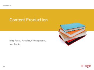 12
#VisibleExpert
Content Production
Blog Posts, Articles, Whitepapers,
and Books
 