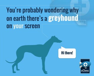 You’re probably wondering why
on earth there’s a greyhound
on your screen

Hi there!

 