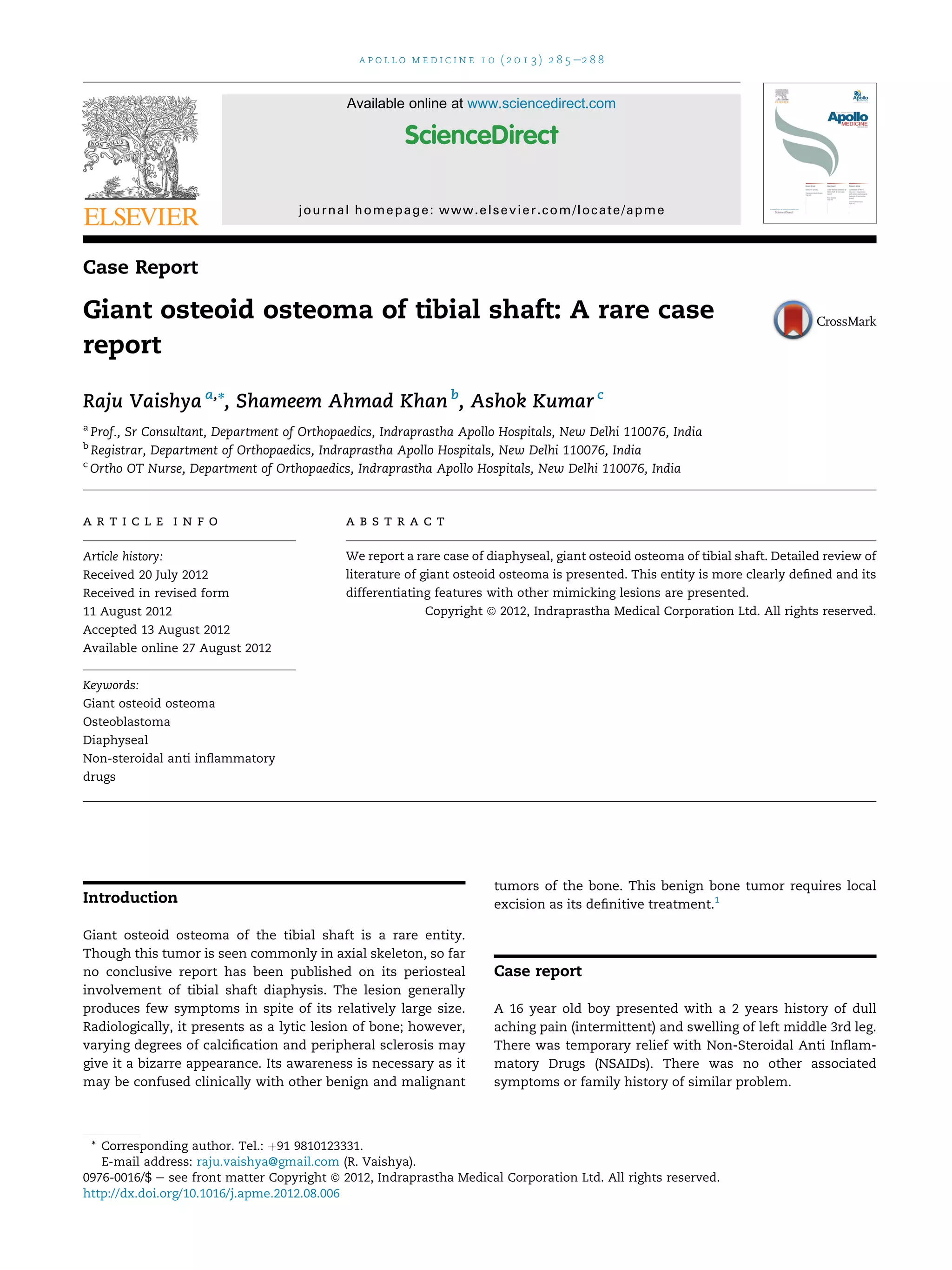 Giant osteoid osteoma of tibial shaft: A rare case report | PDF