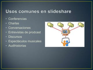 •   Conferencias
•   Charlas
•   Conversaciones
•   Entrevistas de prodcast
•   Discursos
•   Espectáculos musicales
•   Audihistorias
 