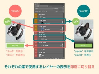それぞれの案で使用するレイヤーの表示を即座に切り替え
“planA” “planB”
“planA”を表示
“planB”を非表示
“planA”を非表示
“planB”を表示
 