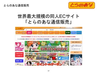世界最大規模の同人ECサイト
「とらのあな通信販売」
とらのあな通信販売
17
 