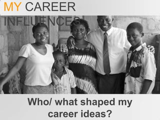 MY CAREER
INFLUENCES




   Who/ what shaped my
      career ideas?
 