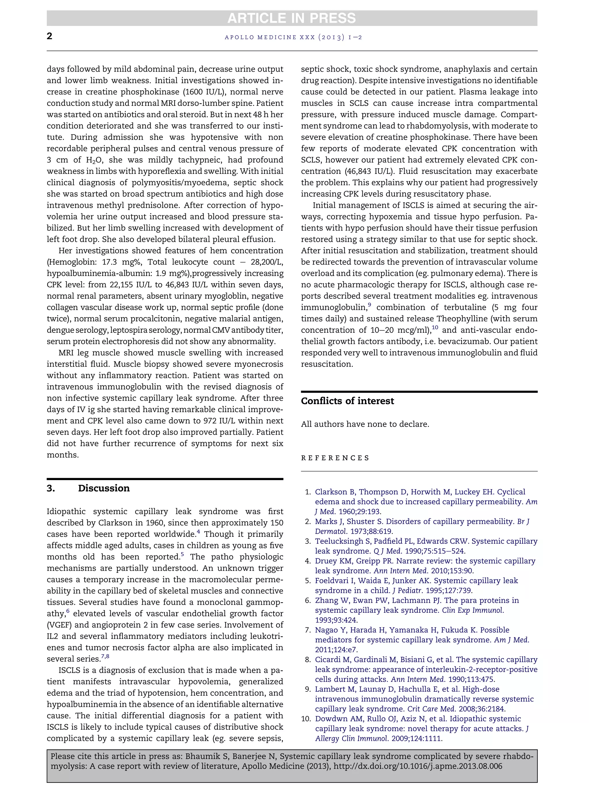Systemic capillary leak syndrome complicated by severe rhabdomyolysis | PDF