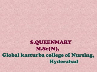 S.QUEENMARY
M.Sc(N),
Global kasturba college of Nursing,
Hyderabad
 