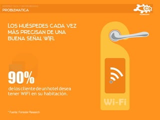 internet fácil y sin problemas
Los huéspedes cada vez
más precisan de una
buena señal WiFi.
* Fuente: Forrester Research
d...