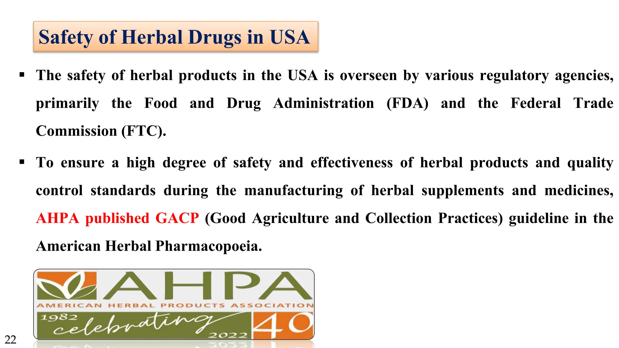 Quality, Safety and Legislation for herbal products in USA.pptx