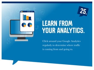 25.
Click around your Google Analytics
regularly to determine where traffic
is coming from and going to.
Learn from
your analytics.
 