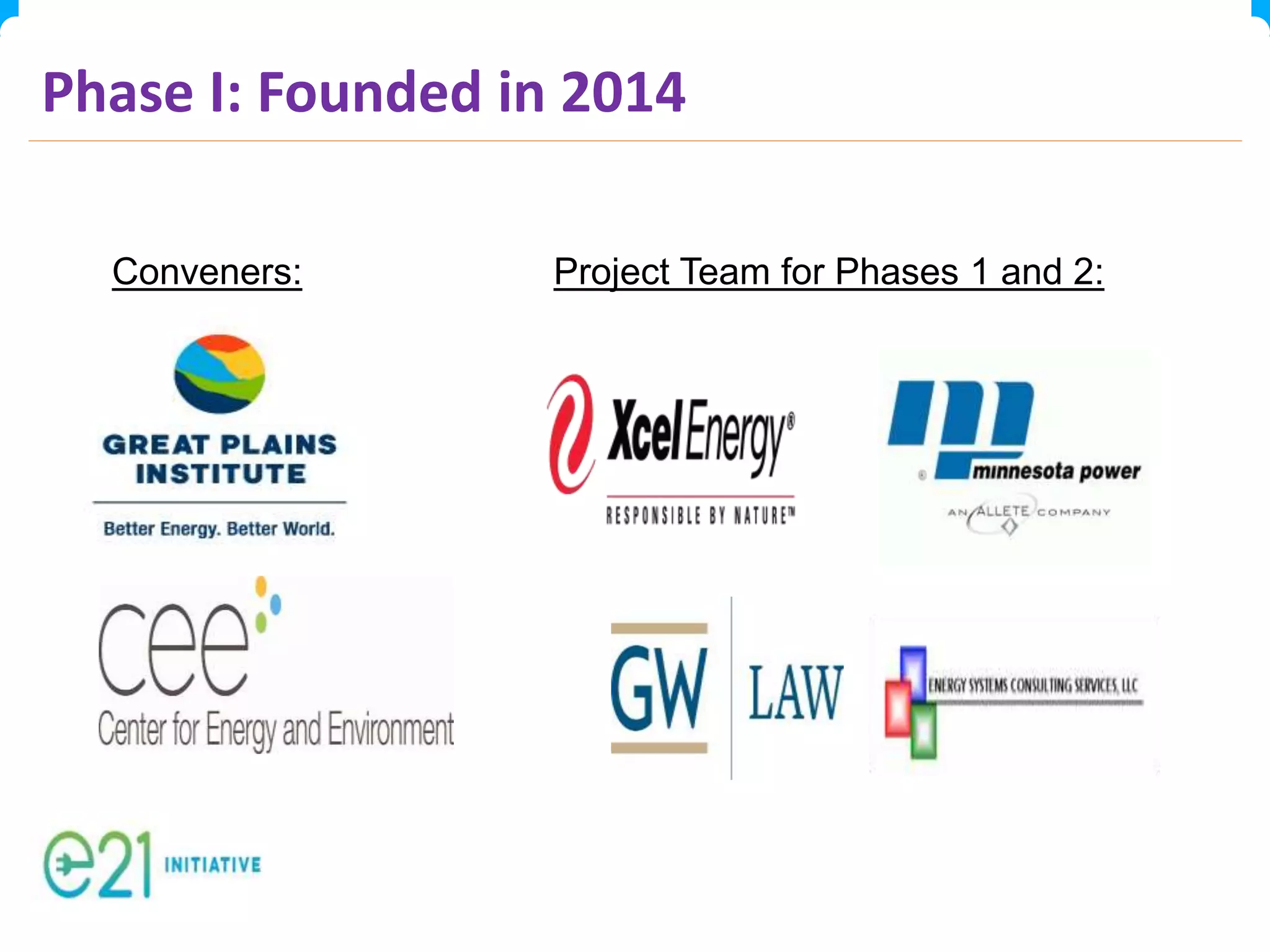 Phase I: Founded in 2014
Conveners: Project Team for Phases 1 and 2:
 