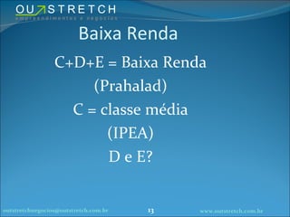 Baixa Renda  C+D+E = Baixa Renda (Prahalad) C = classe média (IPEA) D e E? [email_address] www.outstretch.com.br 