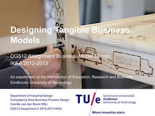 Designing Tangible Business
Models
DG512 Assignment Business Model Design
IKEA 2012-2013
An experiment at the intersection of Education, Research and Business
Eindhoven University of Technology
Department of Industrial Design
Competency Area Business Process Design
Camilla van den Boom MSc
DG512 Assignment 5 2012-2013 IKEA

 