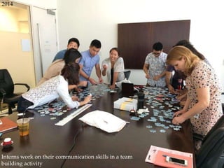 Interns work on their communication skills in a team
building activity
2014
 