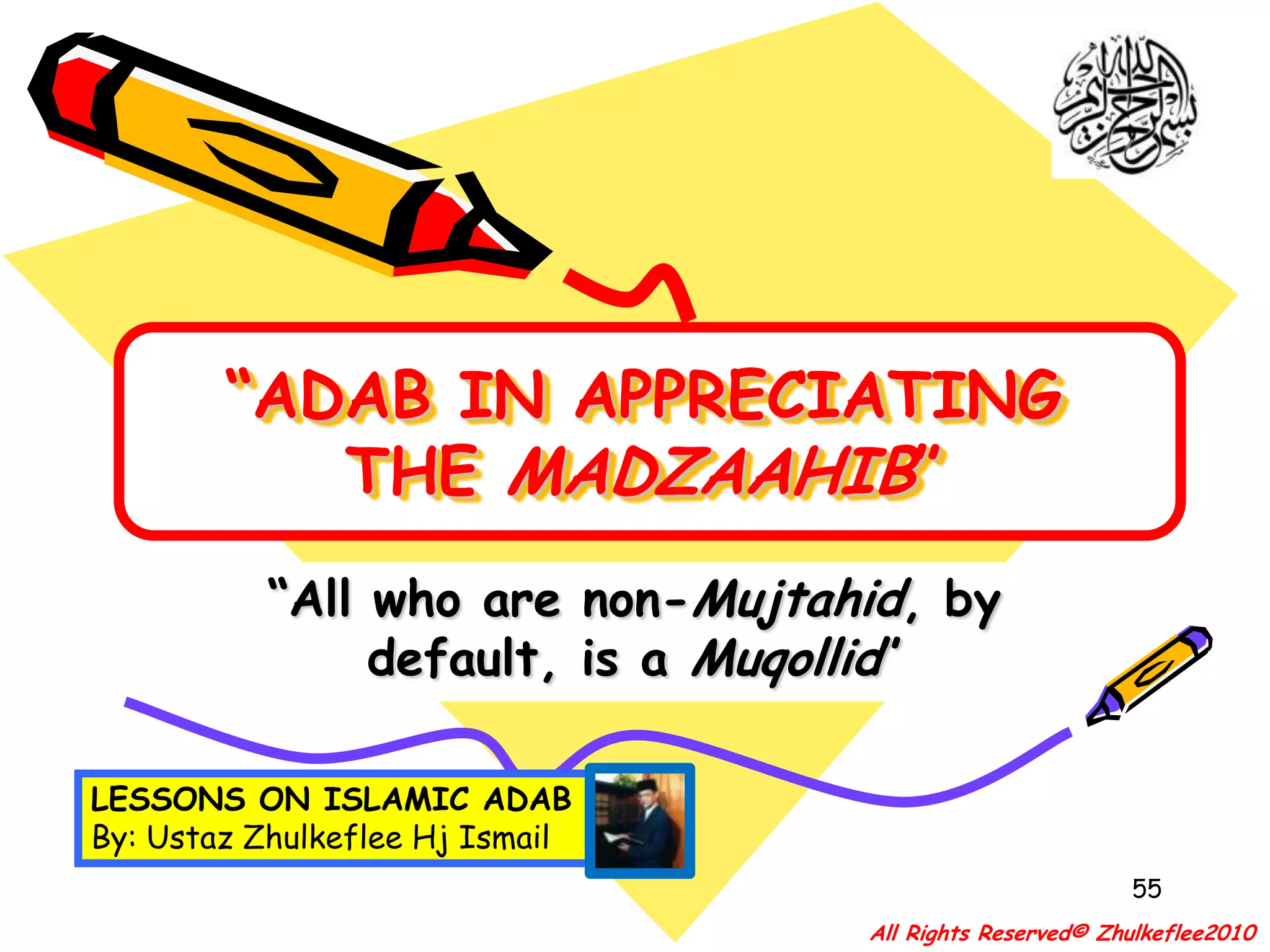 45APPRECIATING SOME ASPECTS REGARDING SOURCES OF ISLAMIC JURISPRUDENCEAsh-shar’u manqablanathe path traversed by those before us – i.e. the jurists (mujtahidun)Generally, these four are known by many Muslims as the sources by which Islamic rulings are derived. The primary sources being “Kitabullah wa Sunnati Rosuulihi”.