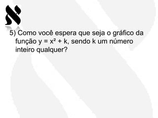 5) Como você espera que seja o gráfico da
  função y = x² + k, sendo k um número
  inteiro qualquer?
 