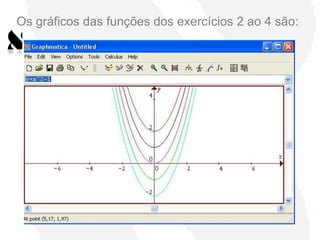 Os gráficos das funções dos exercícios 2 ao 4 são:
 