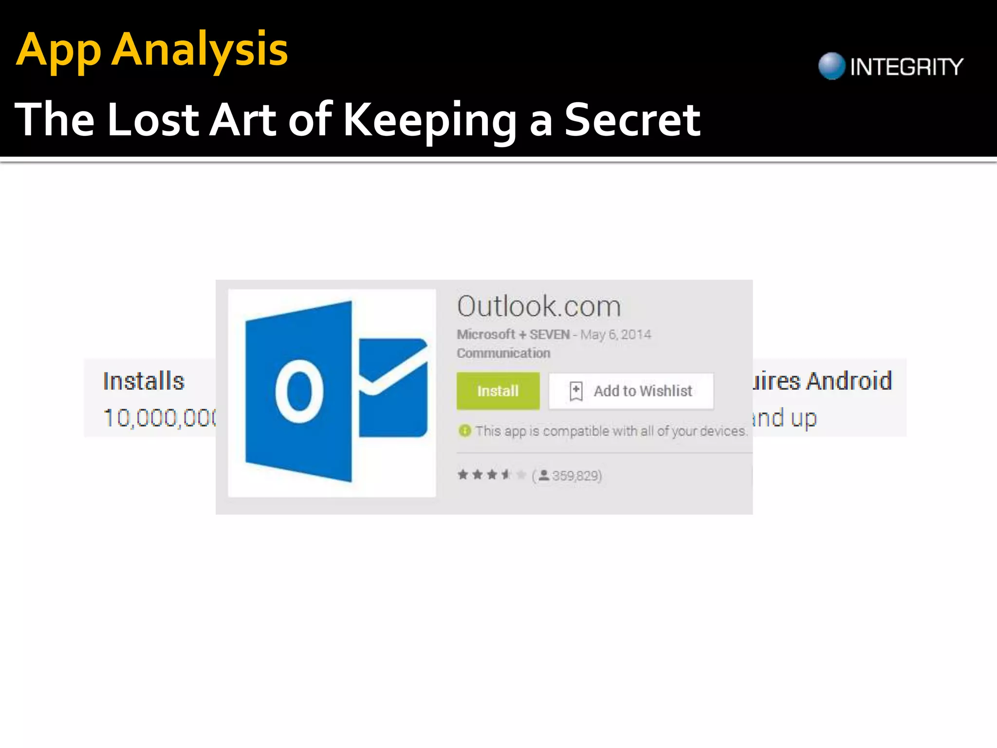 App Analysis
The Lost Art of Keeping a Secret
 