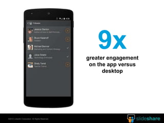 ©2014 LinkedIn Corporation. All Rights Reserved. 
9x 
greater engagement 
on the app versus 
desktop 
 