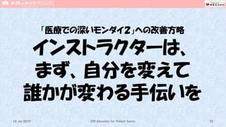 「医療での深いモンダイ２」への改善方略
インストラクターは、
まず、自分を変えて
誰かが変わる手伝いを
CPR Education for Patient Safety 7315 Jun 2019
 