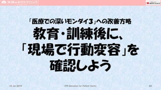 「医療での深いモンダイ３」への改善方略
教育・訓練後に、
「現場で行動変容」を
確認しよう
CPR Education for Patient Safety 8315 Jun 2019
 