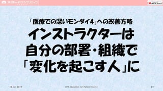 「医療での深いモンダイ4」への改善方略
インストラクターは
自分の部署・組織で
「変化を起こす人」に
CPR Education for Patient Safety 8715 Jun 2019
 