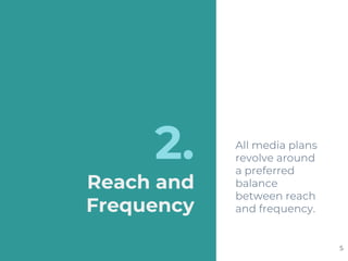 2.
Reach and
Frequency
All media plans
revolve around
a preferred
balance
between reach
and frequency.
5
 