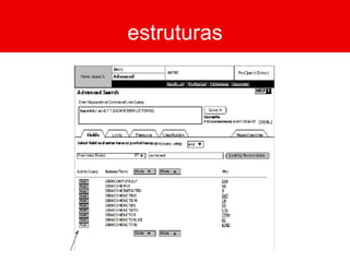 pesquisa de AI Contexto Usuários Conteúdo ROSENFELD e MORVILLE Objetivos da organização, políticas, cultura, tecnologia e recursos humanos Audiências, tarefas, necessidades, comportamento de busca de informação, experiência, vocabulário Documentos, formatos/tipos, objetos, metadados, estrutura existente 