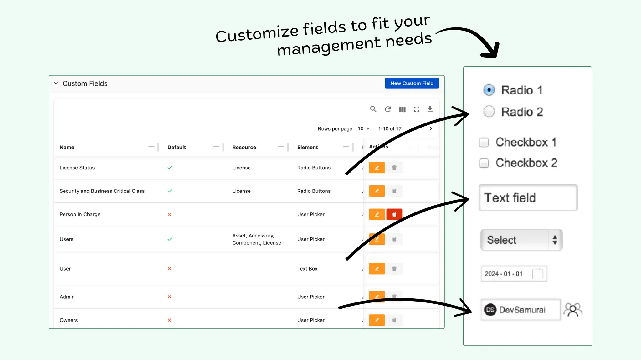 Customize fields to fit your
management needs
 