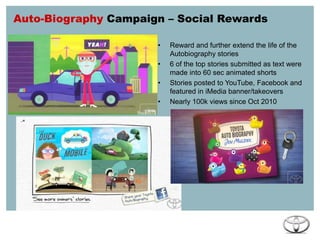 Add a level of authenticity to the conversation about the brand that we couldn’t do on our ownAuto-Biography Timeline 