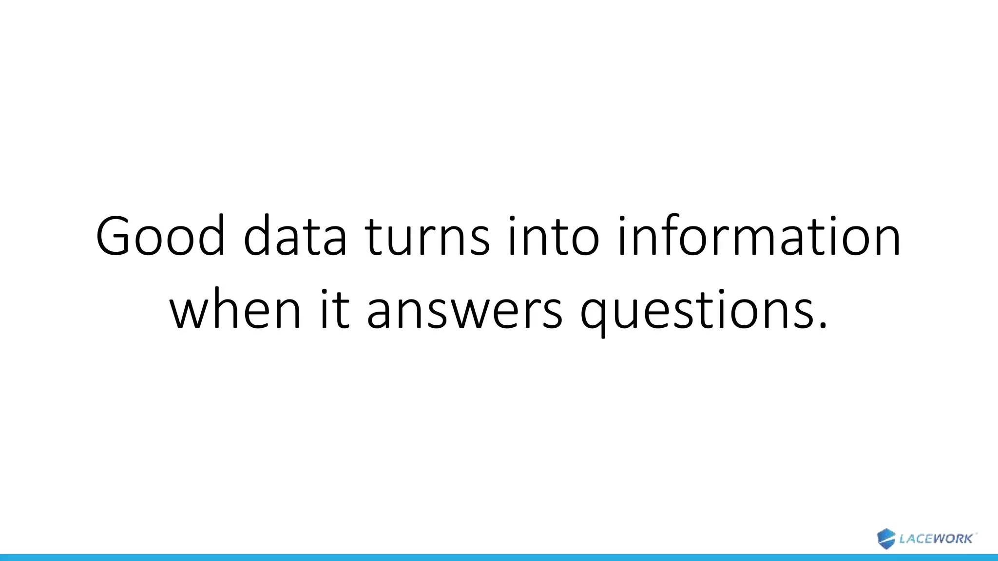 Good data turns into information
when it answers questions.
 