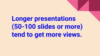 Longer presentations
(50-100 slides or more)
tend to get more views.
 
