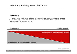 Brand authenticity as success factor


     Definition:
     „The degree to which brand identity is causally linked to bra...