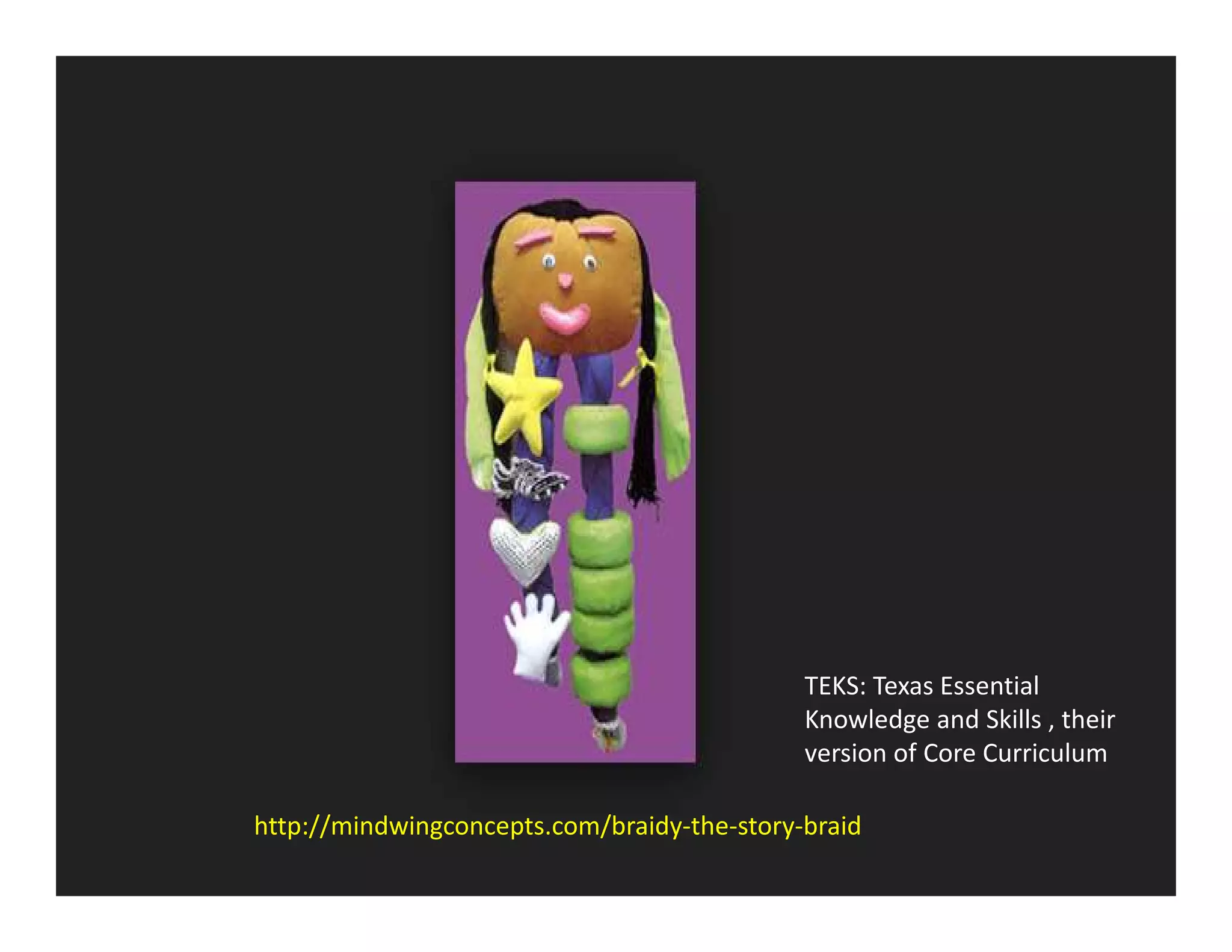 http://mindwingconcepts.com/braidy-the-story-braid
TEKS: Texas Essential
Knowledge and Skills , their
version of Core Curriculum
 
