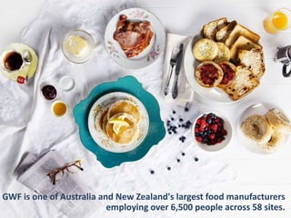 GWF is one of Australia and New Zealand's largest food manufacturers
employing over 6,500 people across 58 sites.
 